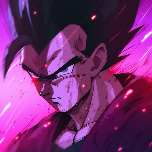 Synthwave-inspired stylized profile picture of Gohan, showcasing vibrant colors and retro aesthetic.