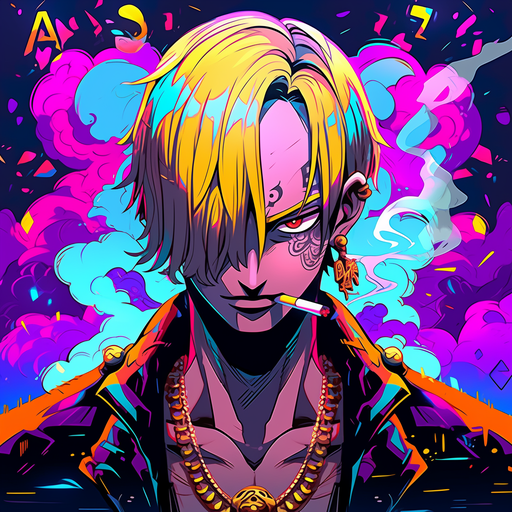 Confident and serious Sanji avatar with graffiti-style background.