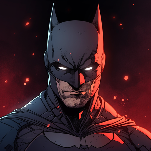 Batman profile picture with dynamic pose and intense gaze.
