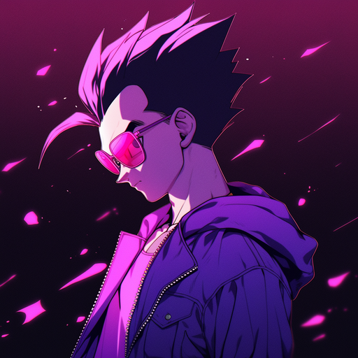 Gohan in a synthwave style with vibrant colors.