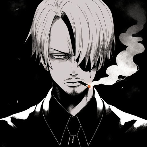 Sanji, a black and white manga-style portrait.