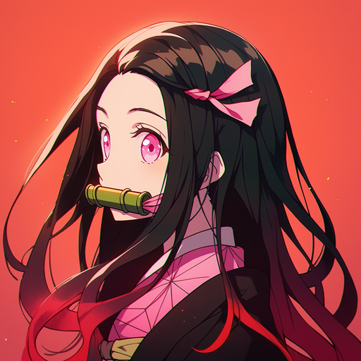 Nezuko Kamado, a profile of a character from a 1990's anime style, demon slayer.