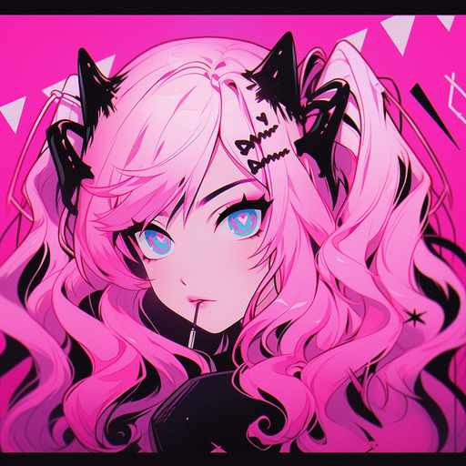 Synthwave-inspired pink pfp featuring Mitsuri from Demon Slayer anime.