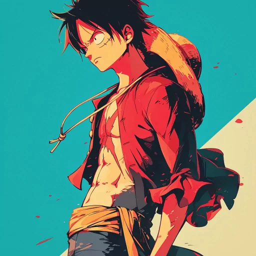 Stylized profile picture of a popular animated character with spiky hair and a red outfit, set against a bright turquoise background, ideal for use as an avatar.