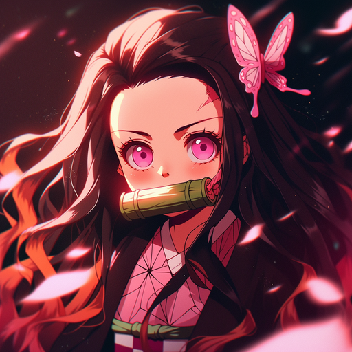 Nezuko, a character from Demon Slayer, depicted in a vibrant maximalist artstyle.