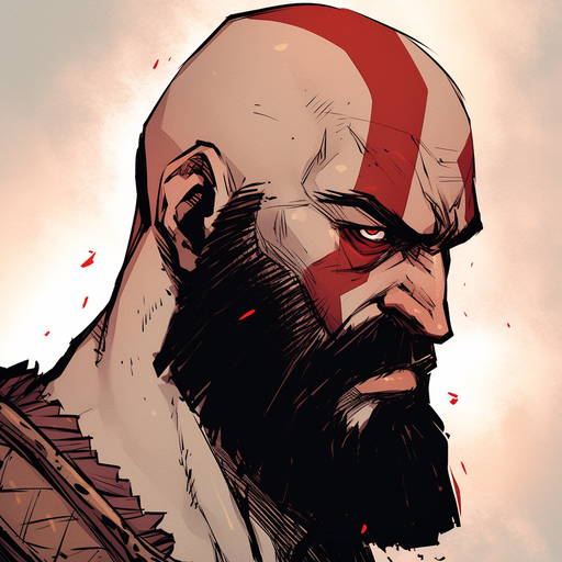 Kratos, a powerful warrior holding a weapon, exuding strength and determination.