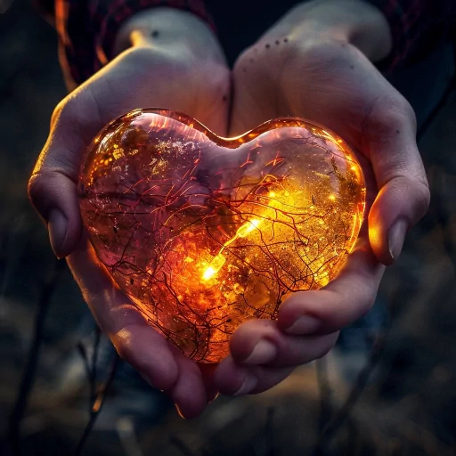 Person holding a glowing heart-shaped object with intricate details suitable for a profile picture