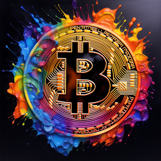 Abstract representation of Bitcoin logo with vibrant tetradic colors