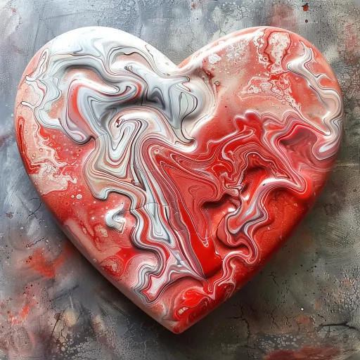Abstract red and white marbled heart-shaped avatar image.