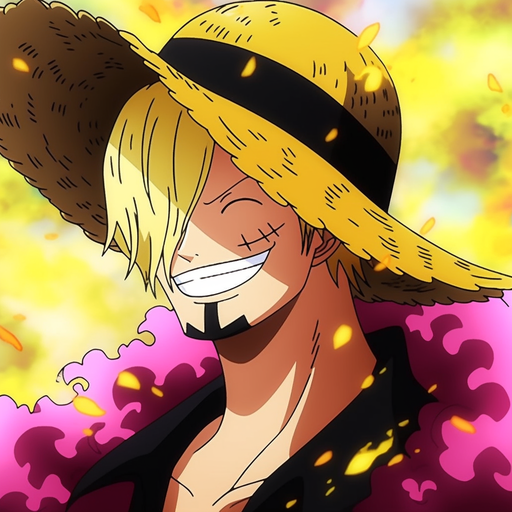 Smiling Sanji from One Piece Anime, no scars, tattoos