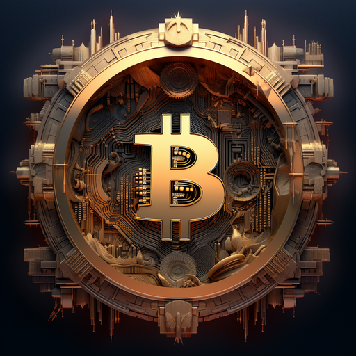 Bitcoin symbol in bold metallic silver against a black background.