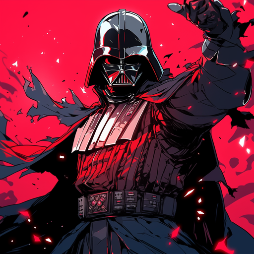 Darth Vader holding a red lightsaber in 1980s anime style