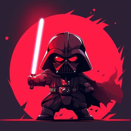 Dark Sith lord with red lightsaber in minimalist vector style.