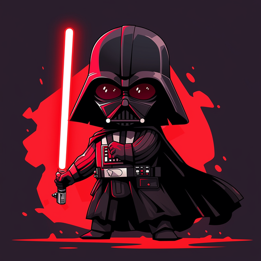 Darth Vader holding a red lightsaber in minimalist vector style.