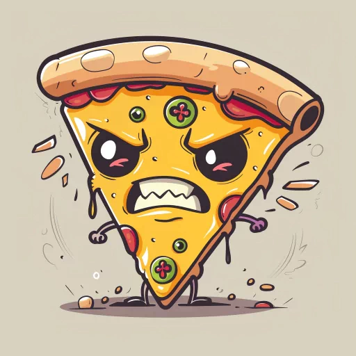 Creative cartoon pizza slice avatar with an angry expression for a fun profile picture.