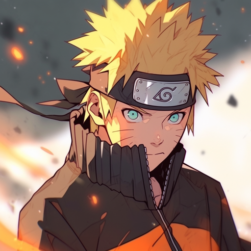 Animated headshot of Naruto Uzumaki, a blond-haired boy wearing an orange ninja headband, smiling confidently.