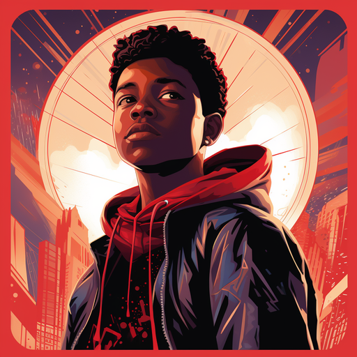 Miles Morales with a dynamic and colorful litograph design.