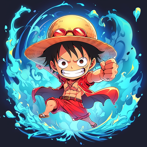 Chibi-style illustration of Monkey D. Luffy from One Piece anime.