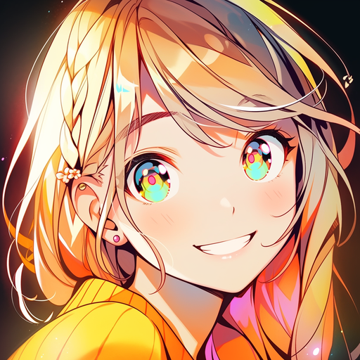 Anime girl with a warm smile and cheerful expression.