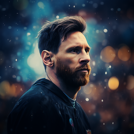 Lionel Messi in a bokeh-filled portrait.