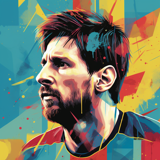 Lionel Messi in a relief printmaking portrayal.
