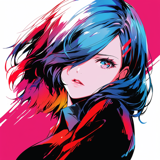 Colorful portrait of Touka Kirishima from Tokyo Ghoul in pop art style.