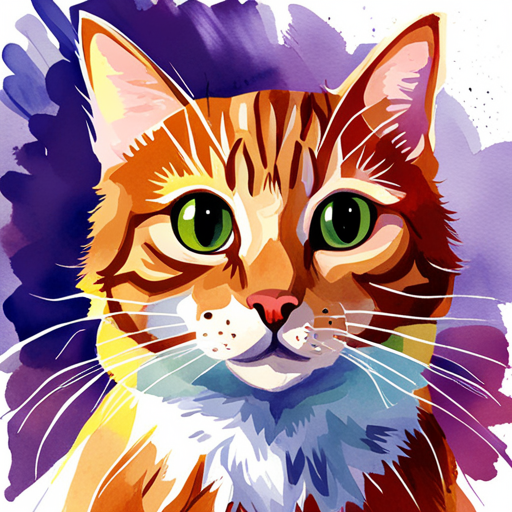 Colorful watercolor depiction of a cat.