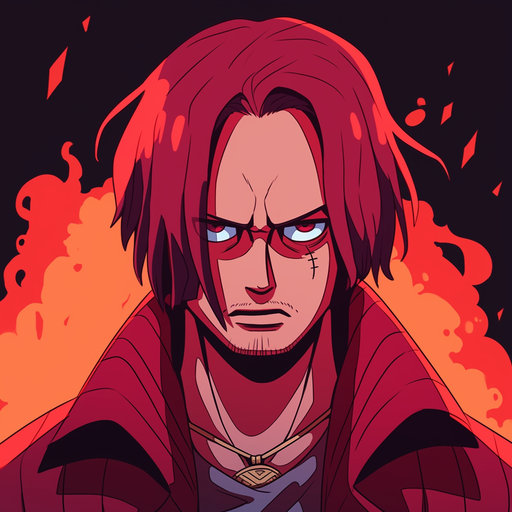 Pop art image of Shanks from One Piece anime, with vibrant colors and bold lines.