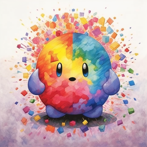 Colorful Kirby with tetradic color scheme.