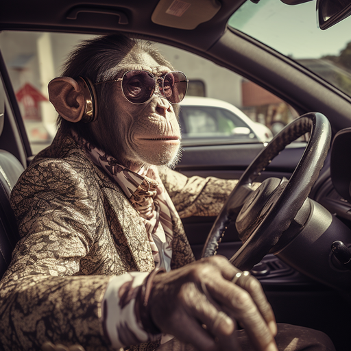 Monkey driving a car