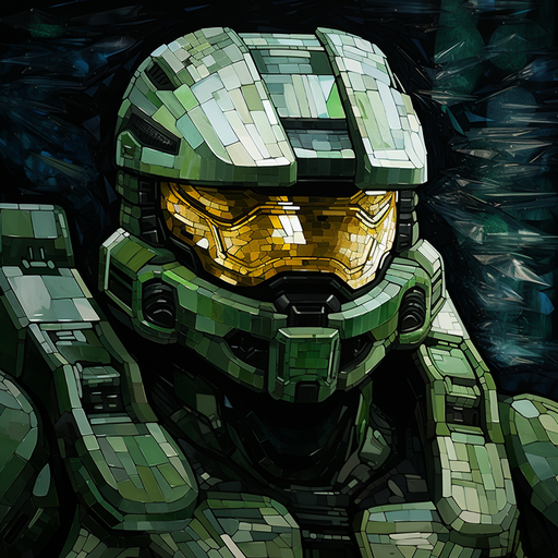 Master Chief in glass mosaic style.