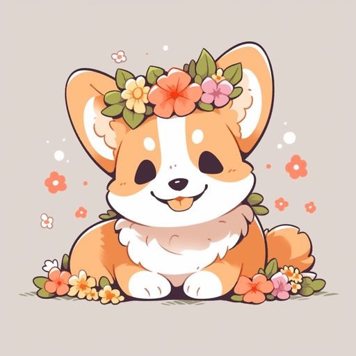 Adorable depiction of a Welsh Corgi dog with a kawaii aesthetic.