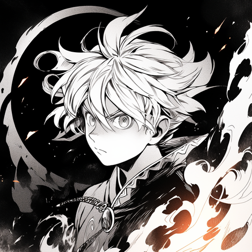 Meliodas, the Seven Deadly Sins character in manga style, black and white portrait pfp.
