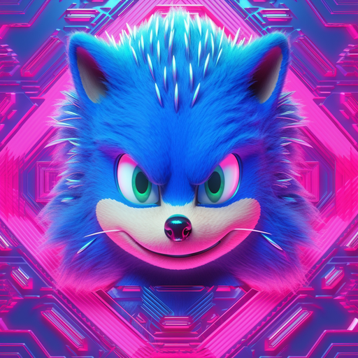 Vibrant Sonic character with a vaporwave aesthetic.