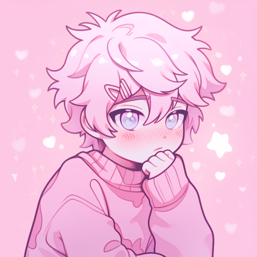 Flustered boy with pink pfp against a pinkish background.