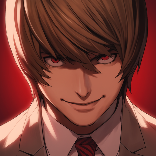 Smiling portrait of Light Yagami, with a cute expression.