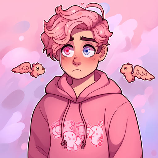 Flustered boy with pink pfp against a pinkish background