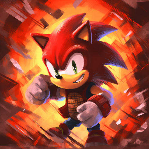 Sonic the Hedgehog character in vibrant red hues.