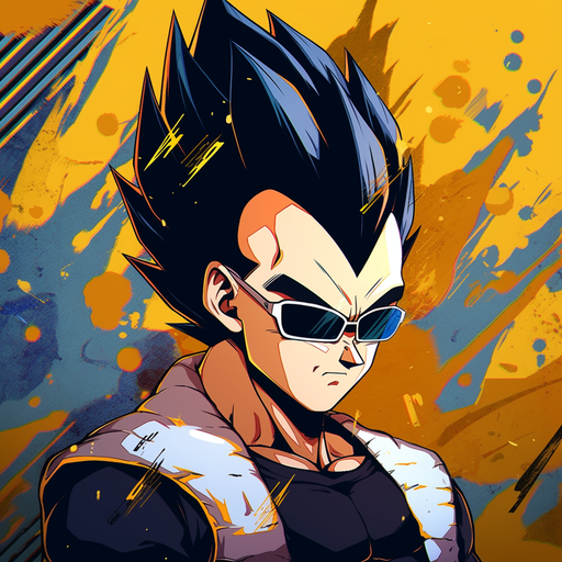 Colorful pop art portrait of Vegeta, a character from Dragon Ball Z.