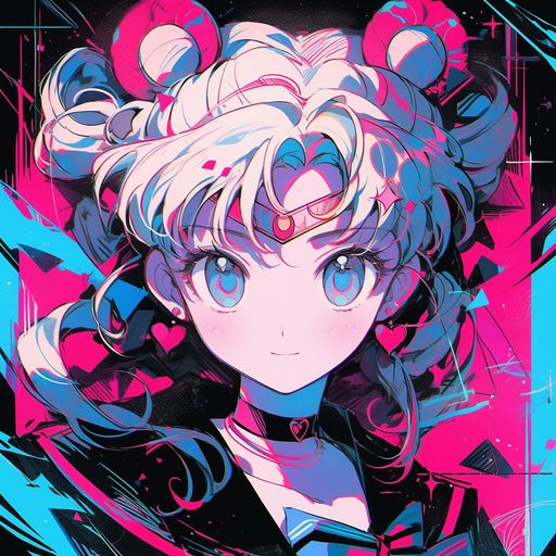 Sailor Moon-inspired glitchy retro anime profile picture.