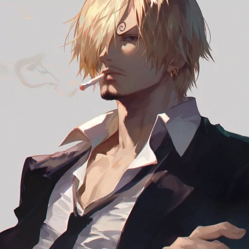 Stylish animated avatar of a blonde character with a cigarette, coolly dressed in a black suit with an open collar.