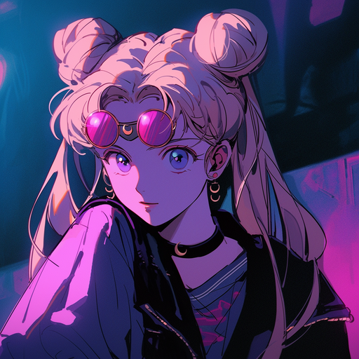 Sailor Moon-inspired artistic profile picture with a vibrant, neon aesthetic in a 90s anime style.