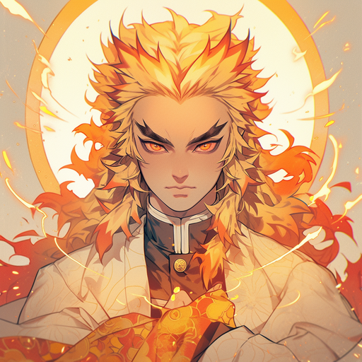 Rengoku, a character with a golden sheen, a powerful and epic profile picture.