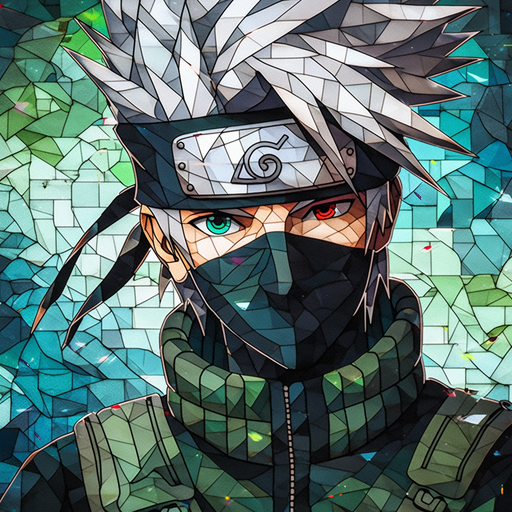 Kakashi Hatake from Naruto, with a glass mosaic style.