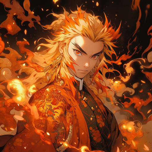 Kyojuro Rengoku, a golden and epic profile picture with a sheen of gold.