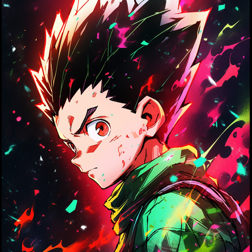 Gon Freecss, confident smile, colorful graffiti style.