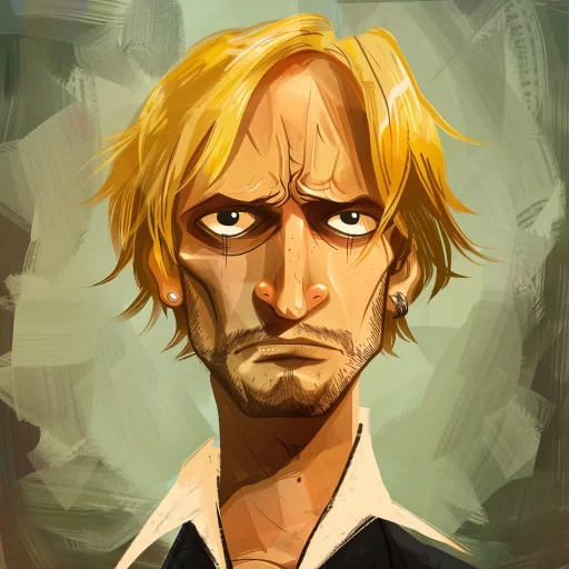 Illustration of a blonde man with a goatee and a stern look, commonly used as a Sanji profile picture.