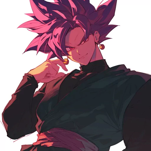 Goku Black profile picture with a confident smirk, featuring spiky pink hair and dark clothing.