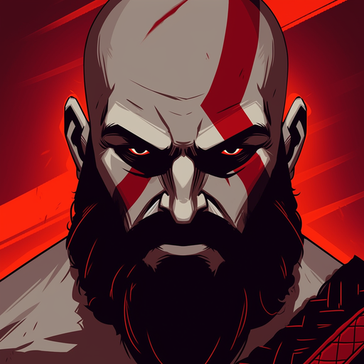 Kratos, minimalistic art with bold lines.