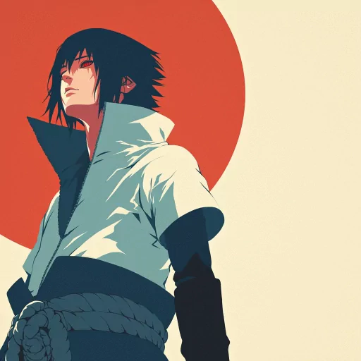 Stylized Sasuke Uchiha avatar with a red and orange backdrop for a vibrant profile photo.